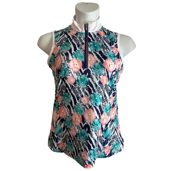 Pebble Beach Multi/Floral Dry-Luxe Performance Sleeveless Golf Shirt SKU0689 - Picture 1 of 9